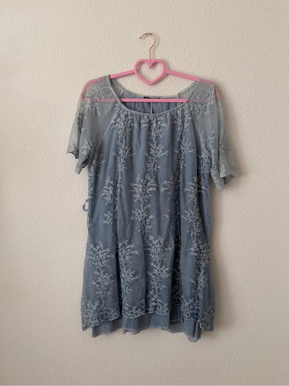 Made In Italy Sheer Embroidered Short Sleeve Dress - Slate Blue